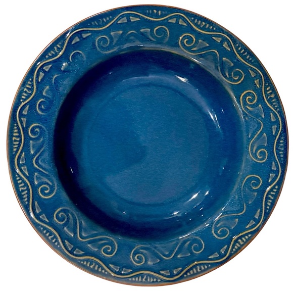 Set of 4 Pier 1 Imports TUNISIA 8 1/2" Blue with Tan Scroll Flat Rim Cereal Bowl - Picture 7 of 10